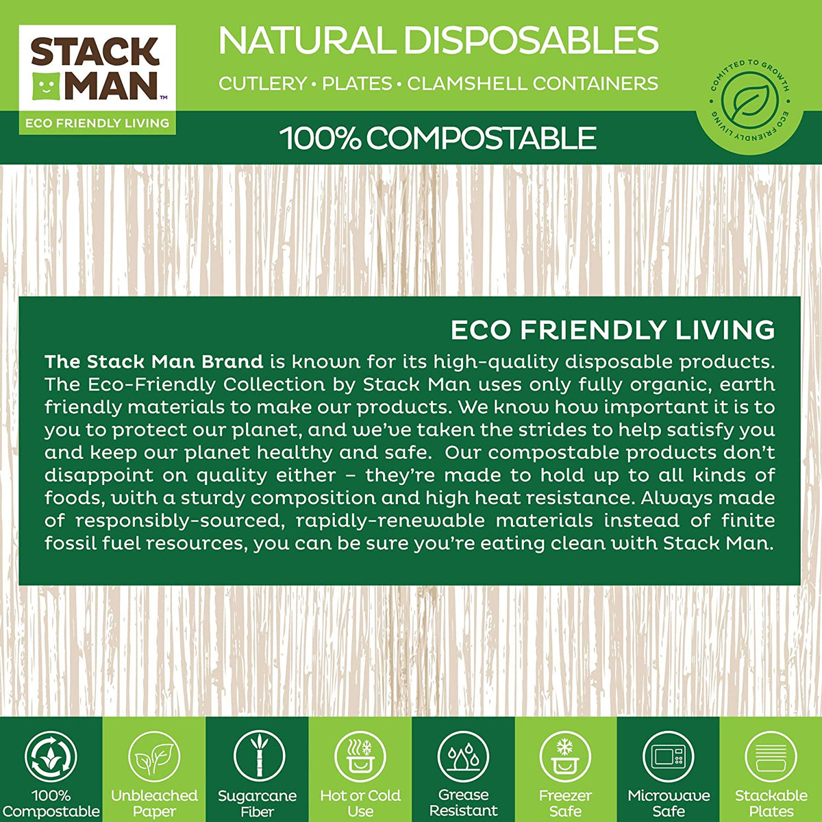 Stack Man 100% Compostable Oval Paper Plates [10 inch - 50-Pack] Elegant  Disposable Dinner Platter Heavy-Duty Quality, Natural Bagasse