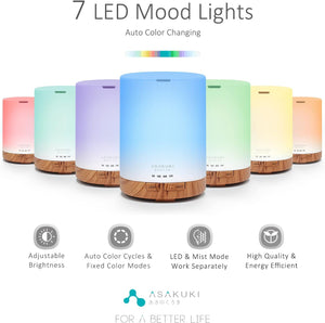 ASAKUKI 300ML Essential Oil Diffuser, BPA-Free Ultrasonic Aroma Diffuser Humidifier with Adjustable Mist Mode and Waterless Auto Shut-off for Home, Office, Bedroom Upgraded