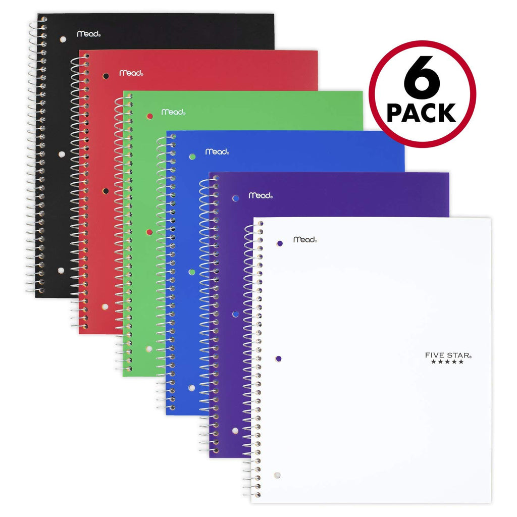 Five Star Spiral Notebooks - 1 Subject College Ruled Paper/6 Pack/100 Sheets - 8 1/2 x 11
