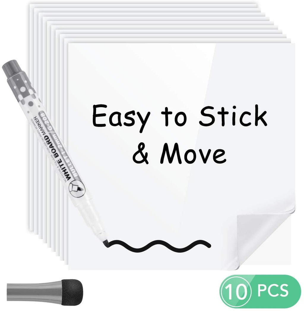 10 Pack Dry-Erase Sticky Notes, Reusable Self-Stick Whiteboard Stickers (4in X 4in) for Office, Home, Reminders & Lists by AGPTEK