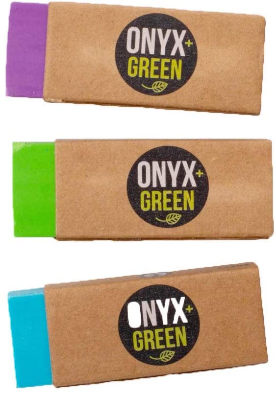 Onyx and Green 3-Pack Erasers with Sleeve, Recycled Rubber