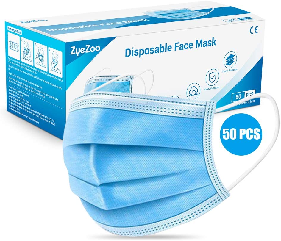 Disposable Face Mask 3 Layers Filter Breathable Safety Mask with Elastic Earloop, for Family and Personal Health (50pcs)