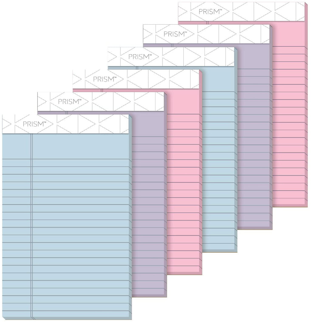 TOPS Prism+ Writing Pads, 5x 8, Perforated, Jr. Legal Ruled, Narrow 1/4 Spacing, Assorted Colors, 2 Each: Pink, Orchid, Blue, 50 Sheets, 6 Pack (63016)