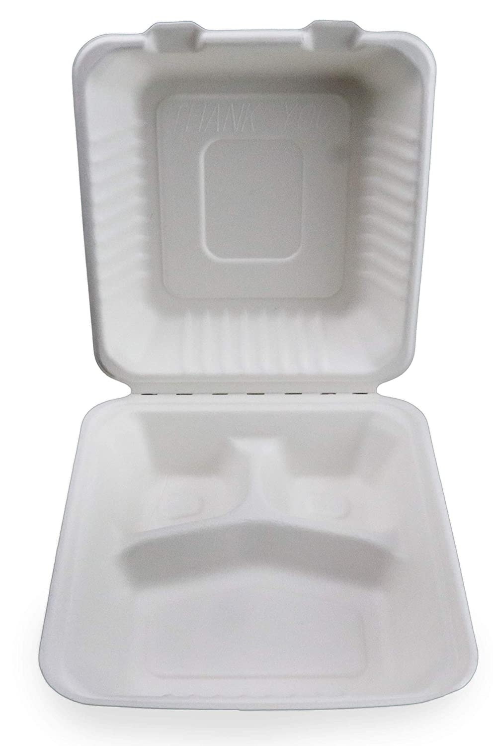 Footprint's 200 Pack Fiber 9” 3-Cavity Take Out Food Containers with Clamshell Hinged Lid (White)