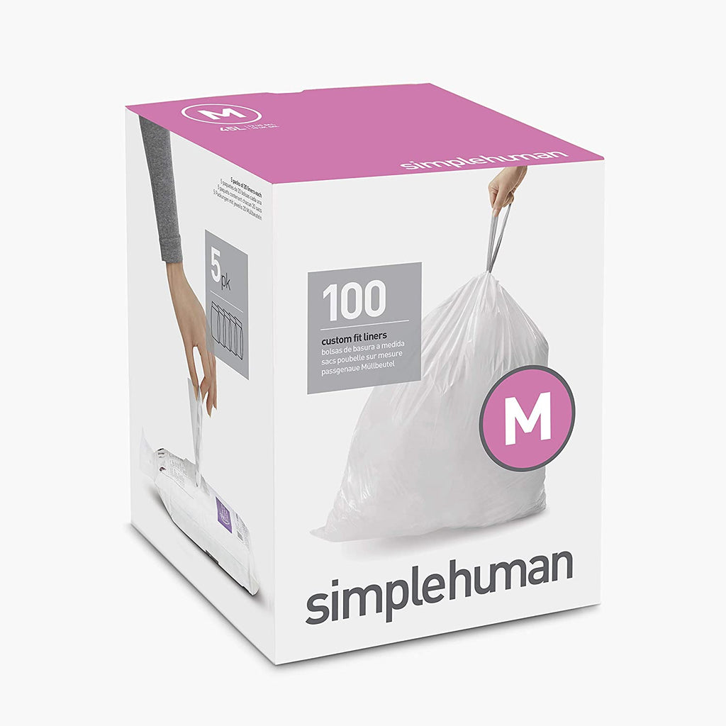 simplehuman Code M Custom Fit Drawstring Trash Bags, 45 Liter / 11.9 Gallon, 100-Count Box