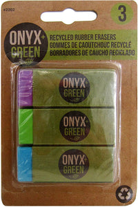 Onyx and Green 3-Pack Erasers with Sleeve, Recycled Rubber