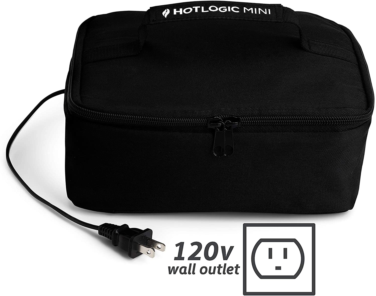 HOTLOGIC Food Warming Tote, Lunch Bag 120V, Black - Food Warmer and Heater – Lunch Box for Office, Travel, Potlucks, and Home Kitchen