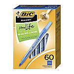 Bic Ballpoint Medium Pens 1.0mm - Translucent Barrel, Blue Ink - Pack of 60